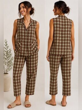 Vintage Victoria’s Secret Country 100% Cotton Plaid Pajama Set L Cottagecore